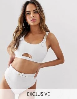 Wolf & Whistle Fuller Bust Exclusive Buckle Crop Bikini Top In White For Women -Women's Wolf & Whistle Sales 2022 unnamed file 581