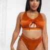 Wolf & Whistle Curve Exclusive Tie Side High Waist Bikini Bottom In High Shine Rust For Women