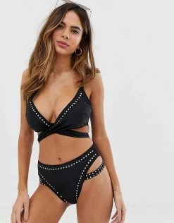 Wolf & Whistle Fuller Bust Exclusive Eco Studded Wrap Bikini Top In Black For Women -Women's Wolf & Whistle Sales 2022 unnamed file 605