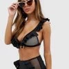 Wolf & Whistle Fuller Bust Exclusive Eco Ruffle Bikini Top In Black For Women