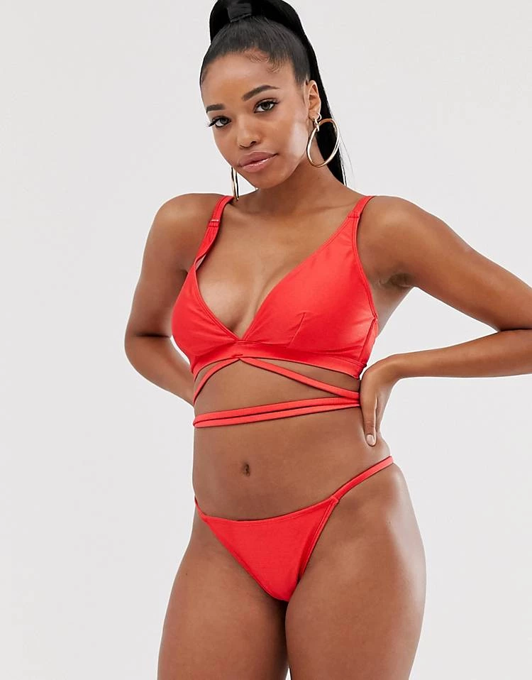 Wolf & Whistle Eco Exclusive Cheeky Tanga Bikini Bottom In Red For Women 3 Wolf & Whistle Eco Exclusive Cheeky Tanga Bikini Bottom In Red For Women - Image 3