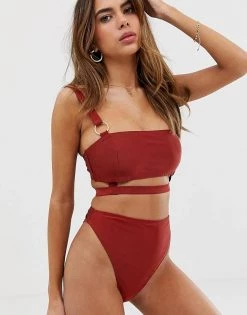 Wolf & Whistle Exclusive Shiny High Leg Bikini Bottom In Red For Women Desert Red -Women's Wolf & Whistle Sales 2022 unnamed file 644