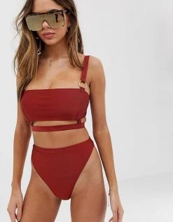 Wolf & Whistle Exclusive Shiny High Leg Bikini Bottom In Red For Women Desert Red -Women's Wolf & Whistle Sales 2022 unnamed file 645