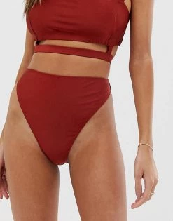 Wolf & Whistle Exclusive Shiny High Leg Bikini Bottom In Red For Women Desert Red -Women's Wolf & Whistle Sales 2022 unnamed file 646