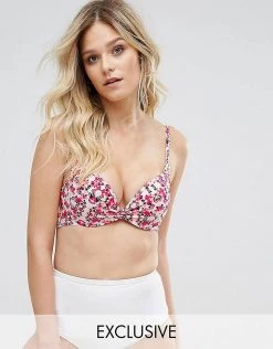 Wolf & Whistle Extreme Push Up 2 Cup Sizes Floral Bikini Top B-G Cup For Women Pink Floral