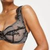 Wolf & Whistle Fuller Bust Sheer Floral Lace Up Bra In Black For Women