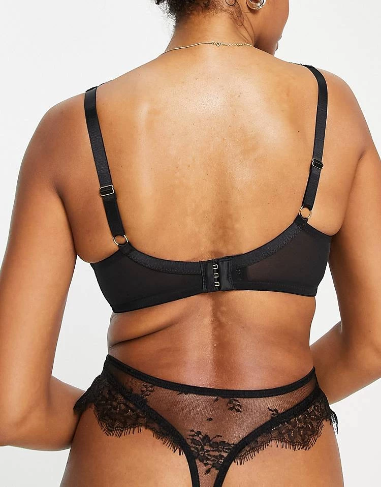 Wolf & Whistle Fuller Bust Sheer Floral Lace Up Bra In Black For Women 3 Wolf & Whistle Fuller Bust Sheer Floral Lace Up Bra In Black For Women - Image 3