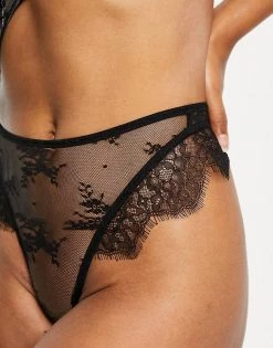 Wolf & Whistle High Leg High Waist Sheer Floral Thong In Black For Women -Women's Wolf & Whistle Sales 2022 unnamed file 718