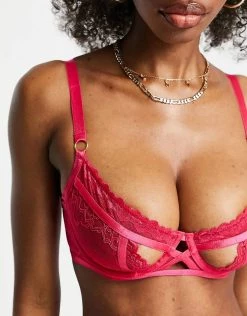 Wolf & Whistle Fuller Bust Lace Overlay Cut-out Front Detail Bra In Hot Pink For Women -Women's Wolf & Whistle Sales 2022 unnamed file 741