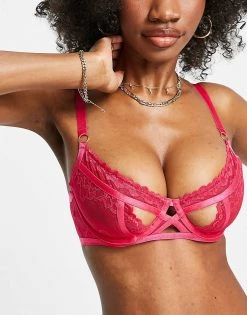Wolf & Whistle Fuller Bust Lace Overlay Cut-out Front Detail Bra In Hot Pink For Women -Women's Wolf & Whistle Sales 2022 unnamed file 742