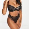 Wolf & Whistle Lace And Spot Mesh Lingerie Set In Black