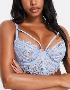 Wolf & Whistle Lace Strappy Lingerie Set In Cornflower Blue -Women's Wolf & Whistle Sales 2022 unnamed file 754