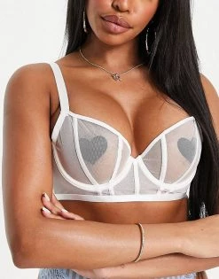 Wolf & Whistle Fuller Bust Mesh Lingerie Set With Satin Binding In White