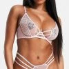 Wolf & Whistle Fuller Bust Strappy Lace Lingerie Set In Pink
