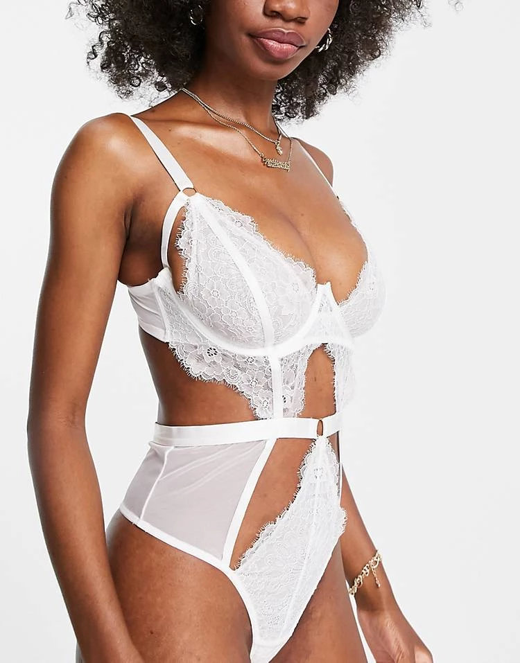Wolf & Whistle Fuller Bust Lace And Mesh Strappy Body In White For Women 4 Wolf & Whistle Fuller Bust Lace And Mesh Strappy Body In White For Women - Image 4