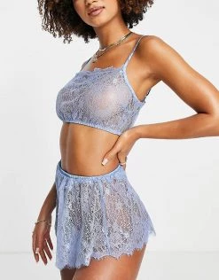 Wolf & Whistle Lace Crop Cami And Short Pyjama Set In Cornflower Blue For Women -Women's Wolf & Whistle Sales 2022 unnamed file 800