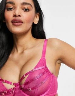 Wolf & Whistle Fuller Bust Sheer Spot Mesh Bra With Strapping Detail In Fuschia For Women -Women's Wolf & Whistle Sales 2022 unnamed file 809