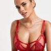 Wolf & Whistle Mesh Lingerie Set In Red
