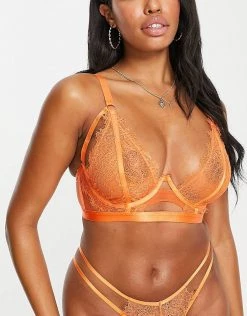 Wolf & Whistle Fuller Bust Lace Longline Bralette In Bright Orange For Women
