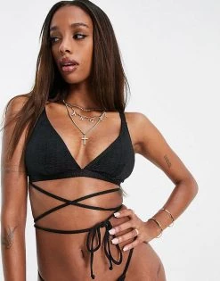 Wolf & Whistle Fuller Bust Exclusive Texture Triangle Bikini Top With Tie Detail