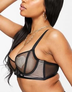 Wolf & Whistle Fuller Bust Mesh Longline Balconette Bra With Satin Binding In Black For Women -Women's Wolf & Whistle Sales 2022 unnamed file 844