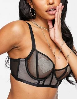 Wolf & Whistle Fuller Bust Mesh Longline Balconette Bra With Satin Binding In Black For Women -Women's Wolf & Whistle Sales 2022 unnamed file 845